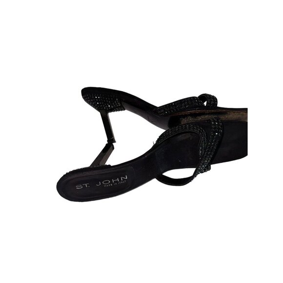 St. John Rhinestone Embellished Black Satin Heels Strappy Sandals Sz 8 AA READ - Picture 8 of 12